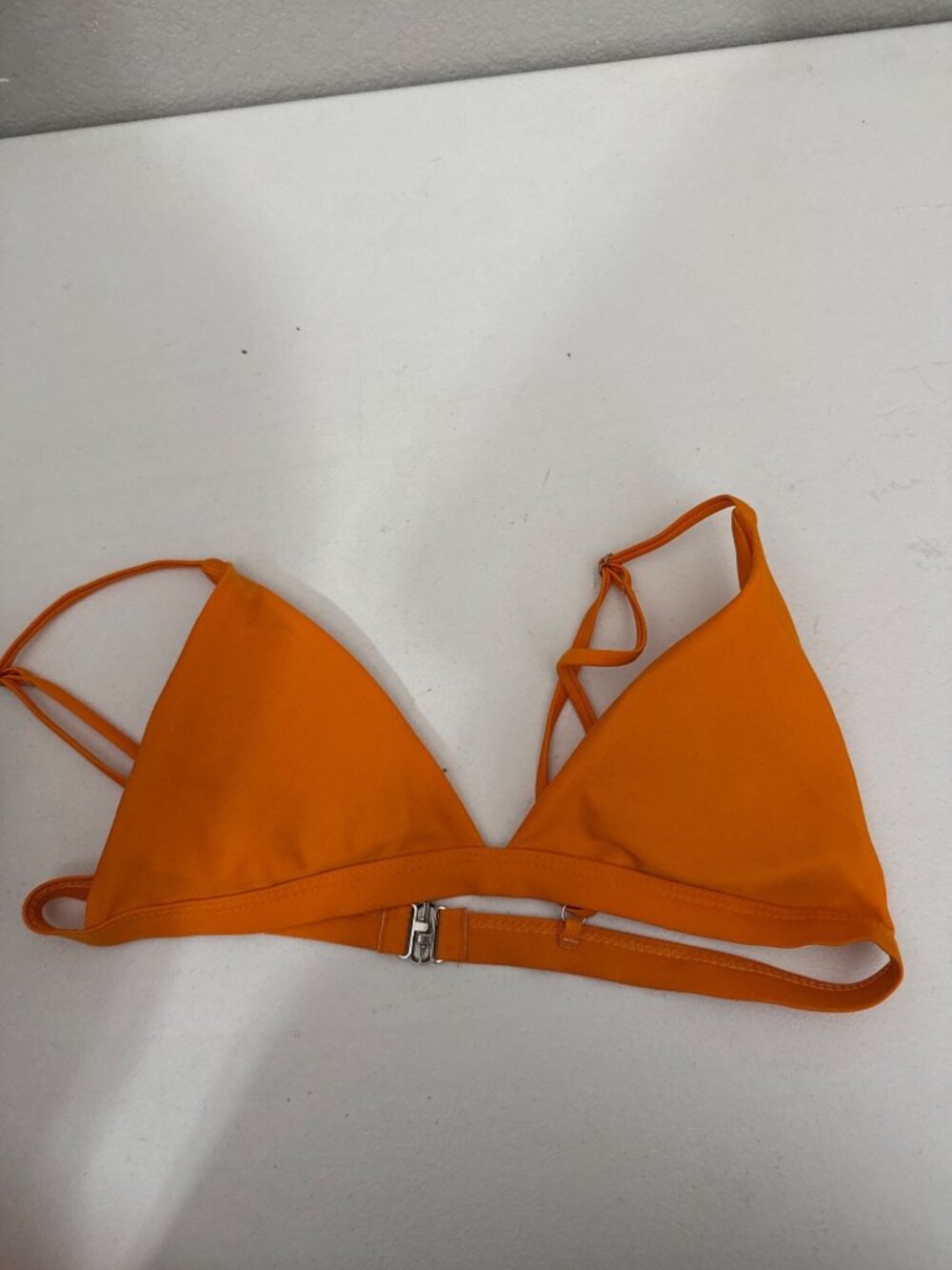 Orange Triangle Bikini Top Adjustable Straps Metal Clasp Back Large Juniors